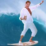 The Hoff on Surfboard