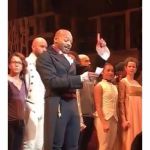 Pence missed the best jokes at the end of the 'Hamilton' performance! | IF MINORITIES HAVE THE RACE CARD, AND WOMEN HAVE THE GENDER CARD, WHAT DO REDNECKS HAVE? THE TRUMP CARD! | image tagged in hamilton pence,memes,brandon victor dixon,mike pence,donald trump | made w/ Imgflip meme maker