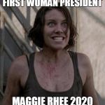 She's got my vote! | FIRST WOMAN PRESIDENT; MAGGIE RHEE 2020 | image tagged in excited maggie | made w/ Imgflip meme maker