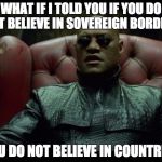 What if i told you | WHAT IF I TOLD YOU IF YOU DO NOT BELIEVE IN SOVEREIGN BORDERS; YOU DO NOT BELIEVE IN COUNTRIES | image tagged in memes,what if i told you,immigration,borders,politics | made w/ Imgflip meme maker