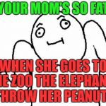 Yo mama guy | YOUR MOM'S SO FAT; WHEN SHE GOES TO THE ZOO THE ELEPHANTS THROW HER PEANUTS | image tagged in shrug,yo mamas so fat,yo mama,zoo,peanuts,lol | made w/ Imgflip meme maker