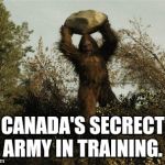 Canada is training a secrect army to repel invaders from the south | CANADA'S SECRECT ARMY IN TRAINING. | image tagged in bigfoot,memes,funny,canada | made w/ Imgflip meme maker