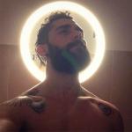 Bearded man hunk with halo 