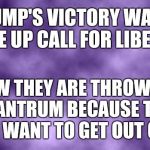 Blank purple  | TRUMP'S VICTORY WAS A WAKE UP CALL FOR LIBERALS; NOW THEY ARE THROWING A TANTRUM BECAUSE THEY DON'T WANT TO GET OUT OF BED | image tagged in blank purple | made w/ Imgflip meme maker