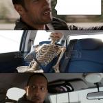 Rock driving skeleton meme