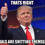 donald trump | THATS RIGHT; LIBERALS ARE SHITTING THEMSELVES | image tagged in donald trump | made w/ Imgflip meme maker