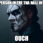 Sting WWE | FIRST PERSON IN THE TNA HALL OF FAME? OUCH | image tagged in sting wwe | made w/ Imgflip meme maker