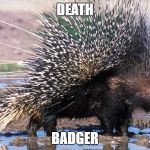 Names for things #9 | DEATH; BADGER | image tagged in memes,porcupine,funny,death,badger,names for things | made w/ Imgflip meme maker