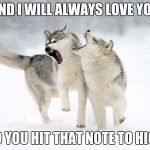 Red Wolves Sing The Blues | AND I WILL ALWAYS LOVE YOU; NO YOU HIT THAT NOTE TO HIGH | image tagged in red wolves sing the blues | made w/ Imgflip meme maker