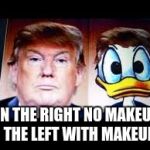 Donald Trump Donald Duck | ON THE RIGHT NO MAKEUP ON THE LEFT WITH MAKEUP.... | image tagged in donald trump donald duck | made w/ Imgflip meme maker