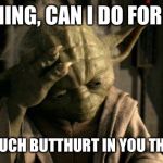 Me watching people get offended on Facebook  | NOTHING, CAN I DO FOR YOU; TOO MUCH BUTTHURT IN YOU THERE IS | image tagged in yoda facepalm,butthurt,facebook | made w/ Imgflip meme maker