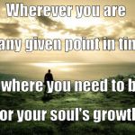 Wherever you are | Wherever you are; At any given point in time; Is where you need to be; For your soul's growth | image tagged in zen,soul,soul's growth,growth,growing,spiritual spirituality | made w/ Imgflip meme maker