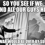 McNamara Gulf of Tonkin Vietnam War  Yemen false flag  | SO YOU SEE IF WE SEND ALL OUR GUYS HERE; THE WAR WOULD BE OVER BY SUPPER | image tagged in mcnamara gulf of tonkin vietnam war  yemen false flag | made w/ Imgflip meme maker