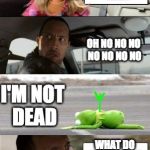 Rock Driving Miss Piggy HISHE | WHAT WAS THAT NOISE; YOU RAN OVER MAH LITTLE KERMY; OH NO NO NO NO NO NO NO; I'M NOT DEAD; WHAT DO WANT ME TO DO WITH HIM? RUN HIM OVER | image tagged in rock driving miss piggy | made w/ Imgflip meme maker