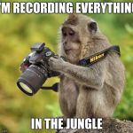 Photographer monkey | I'M RECORDING EVERYTHING; IN THE JUNGLE | image tagged in photographer monkey | made w/ Imgflip meme maker