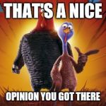 When someone states ther opinion like its the facts | THAT'S A NICE; OPINION YOU GOT THERE | image tagged in free birds | made w/ Imgflip meme maker