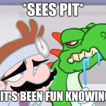 You mad yoshi | *SEES PIT*; WELL IT'S BEEN FUN KNOWING YOU | image tagged in you mad yoshi | made w/ Imgflip meme maker