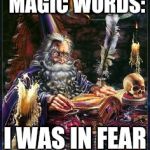 wizard | AND NOW, THE MAGIC WORDS:; I WAS IN FEAR FOR MY LIFE. | image tagged in wizard,memes,road rage,stand your ground | made w/ Imgflip meme maker