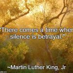 Silence | "There comes a time when silence is betrayal."; ~Martin Luther King, Jr | image tagged in mlk,martin luther king jr,betrayal,complicit,resist,injustice | made w/ Imgflip meme maker