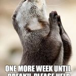 Praying Otter | ONE MORE WEEK UNTIL BREAK!!  PLEASE HELP ME GET CAUGHT UP!! | image tagged in praying otter | made w/ Imgflip meme maker