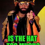 Is that what put him over the top? | IS THE HAT TOO MUCH? | image tagged in macho man randy savage,the glasses,the jacket,the streamers on his arms,the tights | made w/ Imgflip meme maker