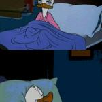 sleepy donald duck in bed meme