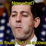 Paul Ryan sacking cuck | Now what? You found out I'm a coward. | image tagged in paul ryan sacking cuck | made w/ Imgflip meme maker