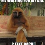 Waiting Monkey | ME WAITING FOR MY BAE; 2 TEXT BACK | image tagged in waiting monkey | made w/ Imgflip meme maker