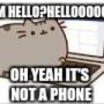 Pusheen | UM HELLO?HELLOOOOO? OH YEAH IT'S NOT A PHONE | image tagged in pusheen | made w/ Imgflip meme maker