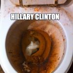 Toilet | HILLARY CLINTON; SHE JUST WON'T GO AWAY | image tagged in toilet,hillary clinton,hillary,election,trump,hacked | made w/ Imgflip meme maker