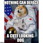 Doge Astronaut | NOTHING CAN DEFACE; A CUTE LOOKING DOG | image tagged in doge astronaut | made w/ Imgflip meme maker