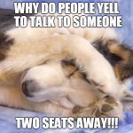 Stop the noises | WHY DO PEOPLE YELL TO TALK TO SOMEONE; TWO SEATS AWAY!!! | image tagged in stop the noises | made w/ Imgflip meme maker