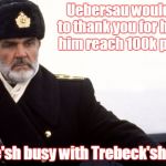 Thanks to all! | Uebersau would like to thank you for helping him reach 100k pointsh; but he'sh busy with Trebeck'sh mum! | image tagged in sleeping - awake | made w/ Imgflip meme maker