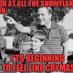 Snowflakes make a soft landing for Santa's sled.  | LOOK AT ALL THE SNOWFLAKES; SON; I'TS BEGINNING TO FEEL LIKE CRYMAS | image tagged in look son | made w/ Imgflip meme maker