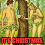 Adam and Eve | IT'S CHRISTMAS, EVE. | image tagged in adam and eve | made w/ Imgflip meme maker