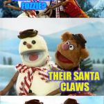 Christmas Puns With Fozzie Bear! | WHAT DO BEARS USE TOO OPEN THEIR CHRISTMAS PRESENTS? WHAT'S THAT FOZZIE? THEIR SANTA CLAWS; WAKA! WAKA! | image tagged in christmas puns with fozzie bear,waka waka,fozzie bear,fozzie bear jokes,funy memes,the muppets | made w/ Imgflip meme maker