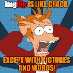 It's a good thing there's a built in support group! | flip; img; imgflip IS LIKE CRACK; EXCEPT WITH PICTURES AND WORDS! | image tagged in fry losing his mind,crack,addiction,say no to drugs,and imgur | made w/ Imgflip meme maker