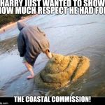 The beach guy | HARRY JUST WANTED TO SHOW HOW MUCH RESPECT HE HAD FOR; THE COASTAL COMMISSION! | image tagged in the beach guy | made w/ Imgflip meme maker