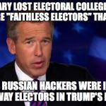 News Anchor | HILLARY LOST ELECTORAL COLLEGE AND HAD MORE "FAITHLESS ELECTORS" THAN TRUMP; CIA SAYS RUSSIAN HACKERS WERE INVOLVED TO SWAY ELECTORS IN TRUMP'S FAVOR | image tagged in news anchor | made w/ Imgflip meme maker