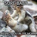 squirrel | SURE BABY..... I'LL RESPECT YOU IN THE MORNING. | image tagged in squirrel,sex | made w/ Imgflip meme maker