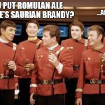 Happy new Year Star trek | YOU PUT ROMULAN ALE IN GENE'S SAURIAN BRANDY? ...AMATEURS | image tagged in happy new year star trek | made w/ Imgflip meme maker