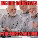 Harolds | WE LIKE OURSELVES; BUT THE FARTS ARE DEADLY | image tagged in harolds | made w/ Imgflip meme maker