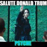 katniss everdeen salute | I SALUTE DONALD TRUMP; PSYCHE | image tagged in katniss everdeen salute | made w/ Imgflip meme maker