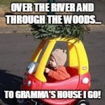 Last minute Christmas Shopping | OVER THE RIVER AND THROUGH THE WOODS... TO GRAMMA'S HOUSE I GO! | image tagged in last minute christmas shopping | made w/ Imgflip meme maker