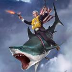 George Bush riding shark
