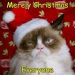 Grumpy cat Xmas | Merely Christmas; Everyone | image tagged in grumpy cat xmas | made w/ Imgflip meme maker