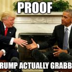 Obama Trump | PROOF; THAT TRUMP ACTUALLY GRABBED ONE | image tagged in obama trump | made w/ Imgflip meme maker
