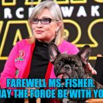 You Will Be Missed | FAREWELL MS. FISHER.  MAY THE FORCE BE WITH YOU. | image tagged in fisher,carrie fisher,memorial,may the force be with you | made w/ Imgflip meme maker