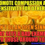 Compassion | PROMOTE COMPASSION AND SENSITIVITY FOR OTHERS; DON'T BE AN OPEN SINNER; THAT SETS A BAD EXAMPLE TO THOSE AROUND YOU; ORTHODOX JEWS FOR MORALITY | image tagged in compassion | made w/ Imgflip meme maker