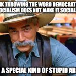 The dude | YOU THINK THROWING THE WORD DEMOCRATIC FRONT OF SOCIALISM DOES NOT MAKE IT SOCIALISM... YOU'RE A SPECIAL KIND OF STUPID AREN'T YA | image tagged in the dude | made w/ Imgflip meme maker